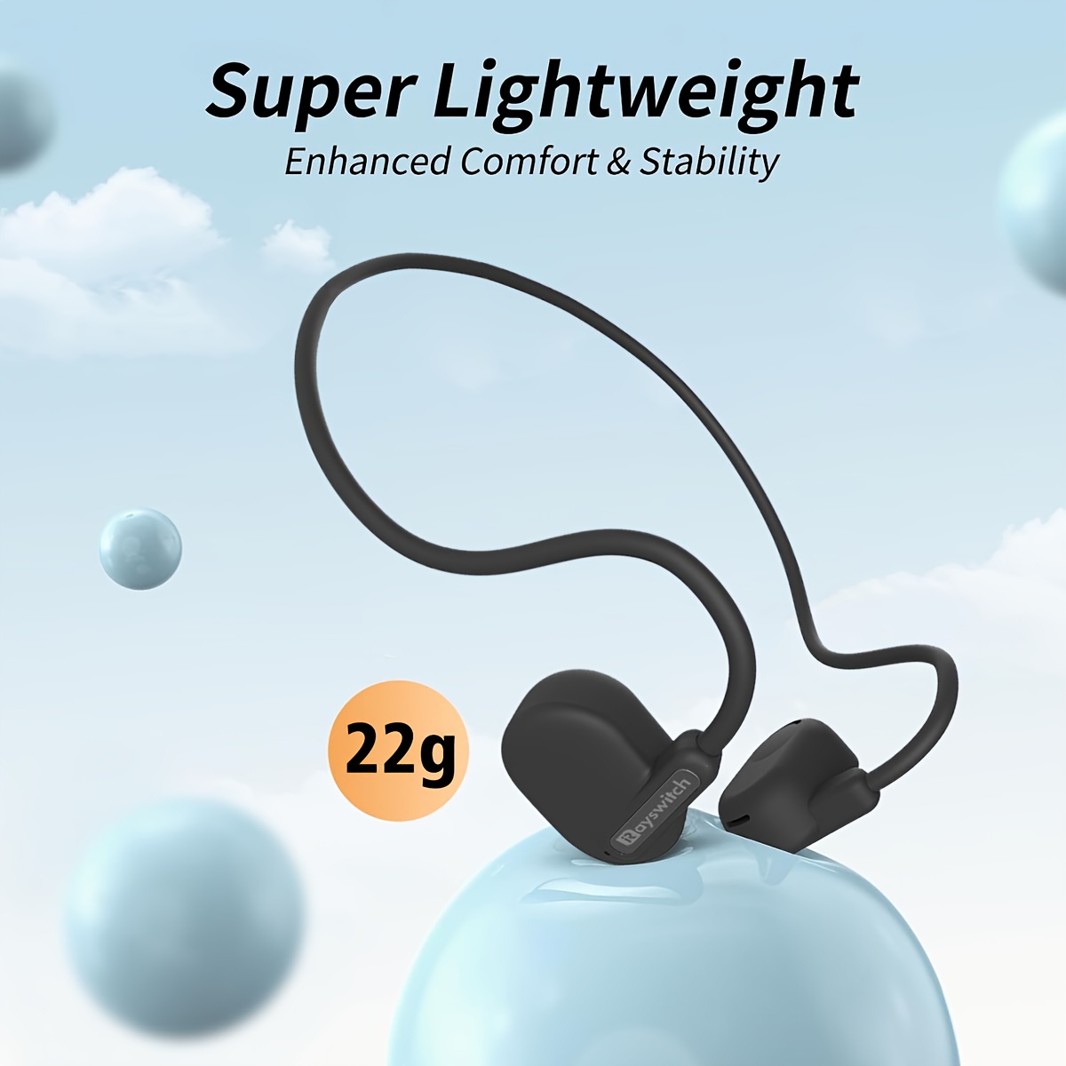 Rayswitch Open Ear True Wireless Sports Earphones, Air Conduct Wireless Headphones With Built-in Mic, Type-C Charging, Hi-Fi Stereo Sound, For Cycling & Exercise, Compatible With Cellphones, Wireless Earbuds
