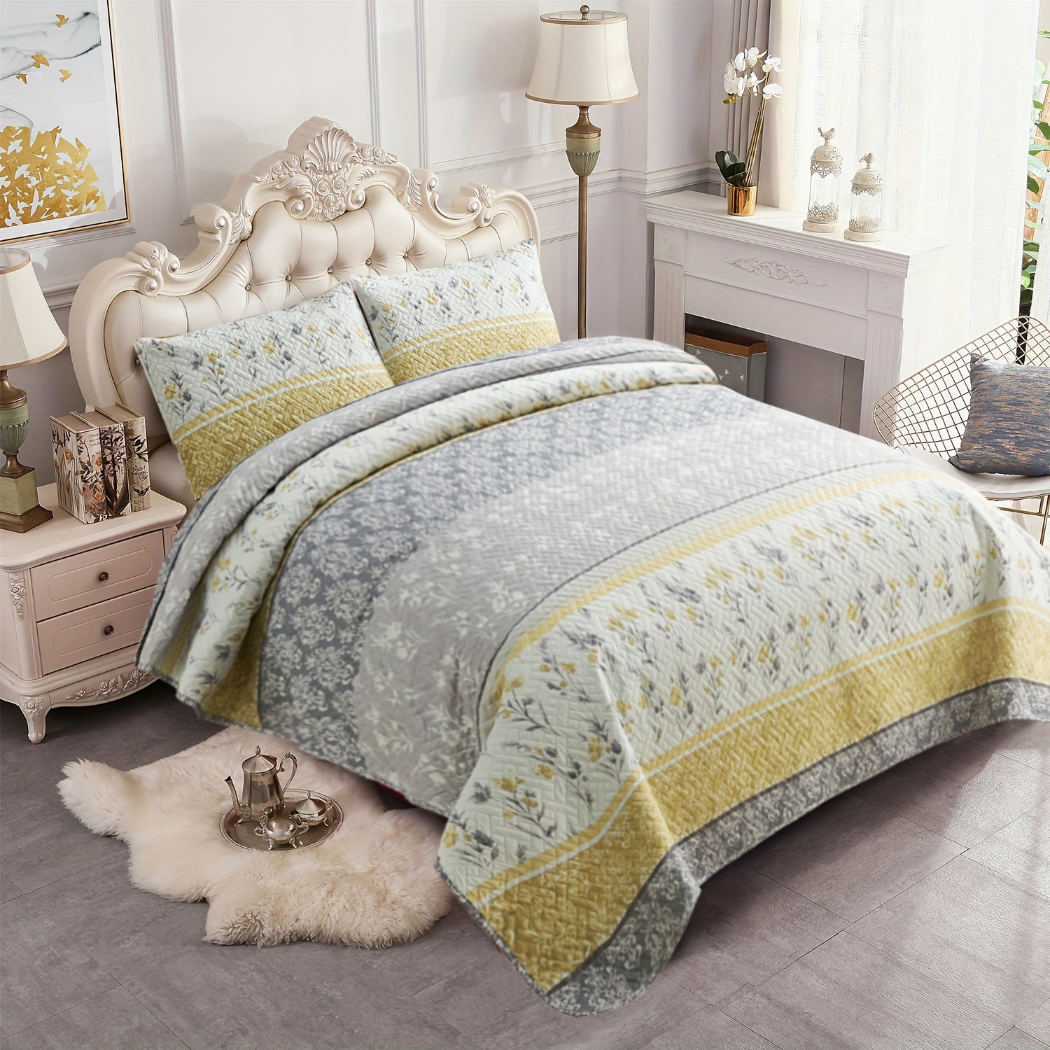 TEMU 3pcs Boho Floral Bedspread Set (1*bedspread + 2*pillowcase Without Filler), Soft Breathable And Comfortable Bedding Bedspread Coverlet Set Queen&king For All Season Fits Any