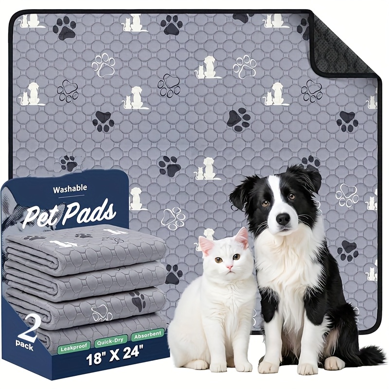 TEMU 2 Pack Washable Pee Pads For Dogs | Absorbent Reusable Training Dog Pads, Non-slip Potty Pads For Whelping, Playpen, Crate, Bed, Grey 18"x24"