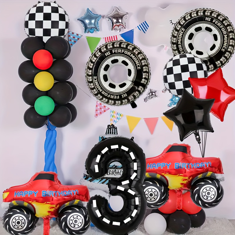 Sumind 75-Pc Truck Birthday Party Decorations Kit - Backdrop, Foil Balloons, Latex Balloons, Banner