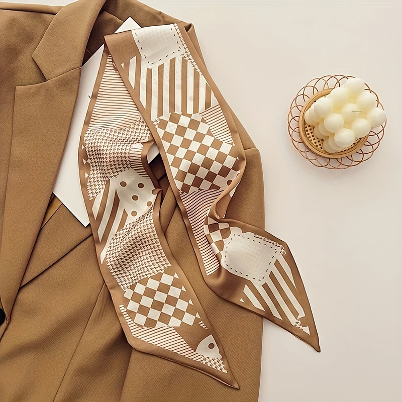 French-Style Elegant Brown Scarf, Versatile Decorative Ribbon