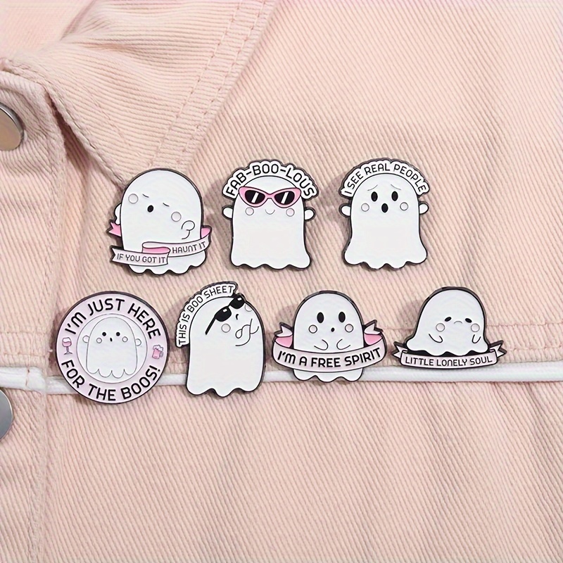 7pcs Ghost Enamel Pins Set Halloween Spooky Cartoon Punk Funny Jewelry Gift