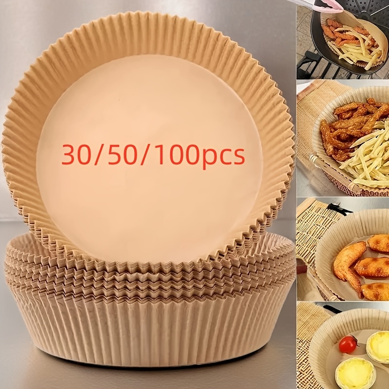 

30/50/100pcs Parchment Paper Liners For Air Fryer, Grease-resistant, Frying, Baking, Roasting, With Compatible With 2-8 Fryers, For Essential Kitchen Items