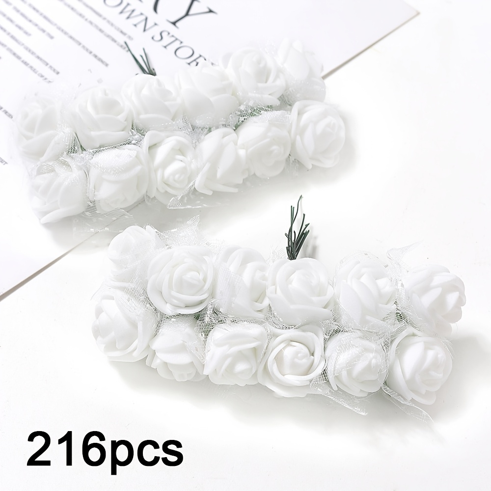 TEMU 216pcs Mini Artificial Rose Flower Heads And Soft Stem Small White Flowers With Gauze | Silk Pe Mini Flowers For Crafts Wedding Bouquet, Hair