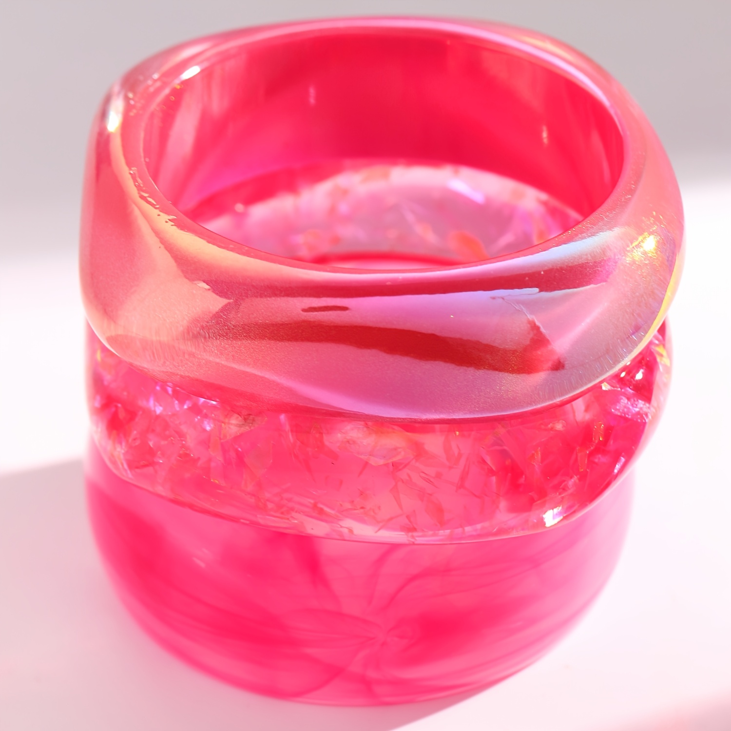 Women's Oversized Pink Resin Bangle Set, Minimalist Stackable