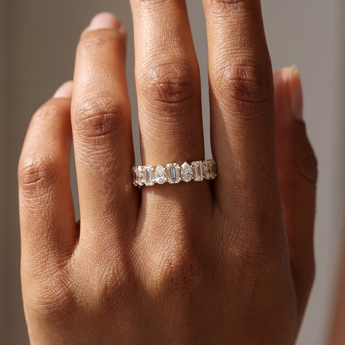 Women's Sparkling Rectangular Pear-Shape Engagement Ring