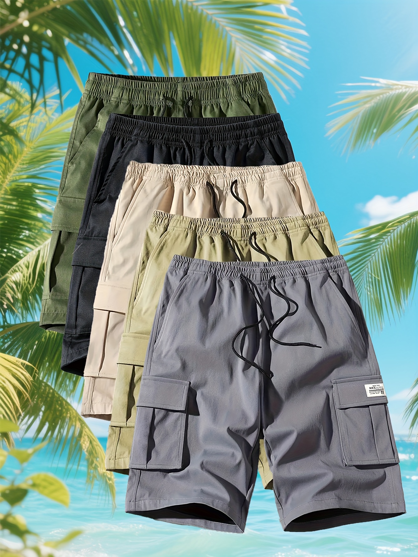 men's cargo shorts multiple pockets adjustable Temu Mexico