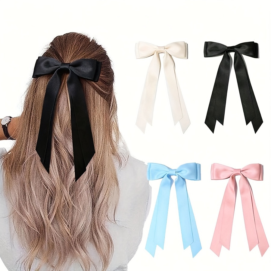 

4pcs Elegant & Double-layer Ribbon Bow Hair Clips For Women, Ballet-inspired Hair Accessories