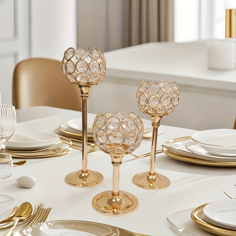 E-shop 3-teiliges Kristall-Kerzenständer-Set, luxuriöser, winddichter Glas-Kerzenständer, Weihnachten, Halloween, Kerzenlicht-Dinner-Foto-Requisiten,