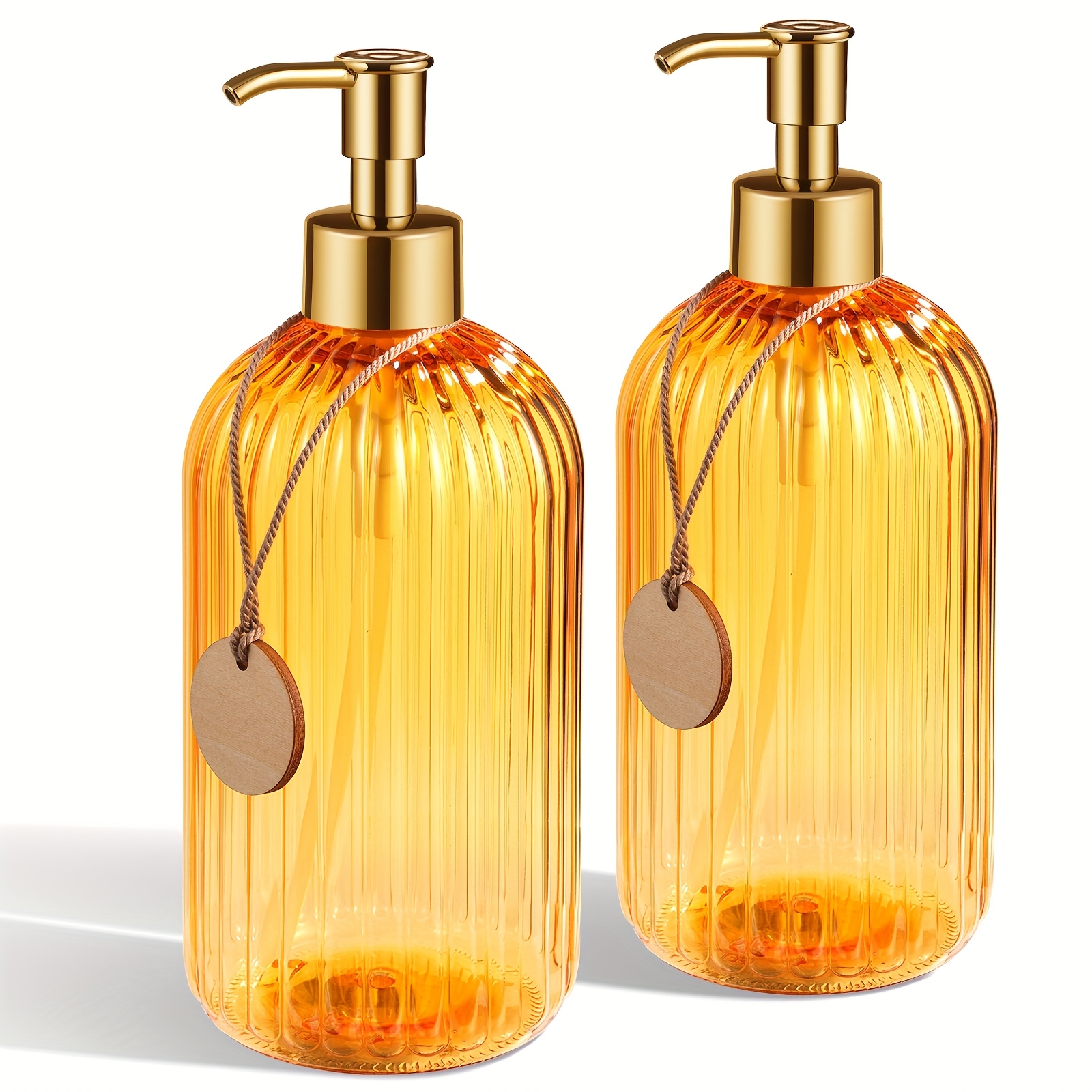 TEMU Gaonly 16.9oz Golden Soap Dispenser With Golden Pump For Kitchen, Refillable Liquid Hand Soap Dispenser With Vertical Stripe, Clear Soap