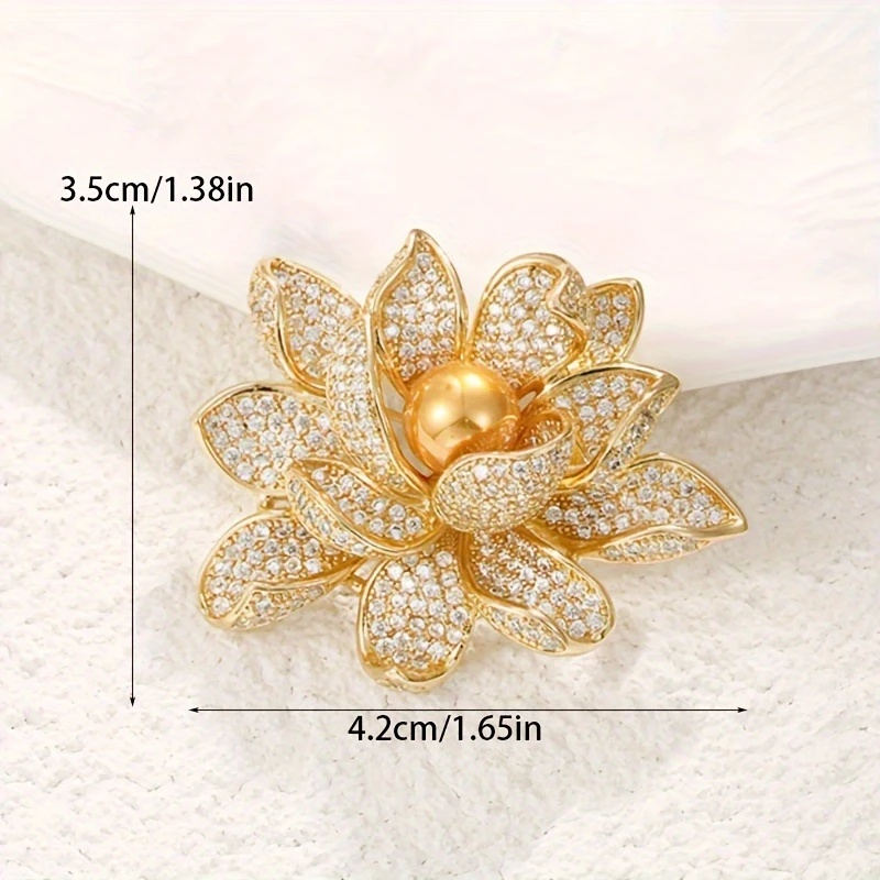 TEMU Elegant Vintage Lotus Brooch With Sparkling Rhinestone Design - Gender- Fashion Accessory, Decor Style: Vintage, Shape: Floral