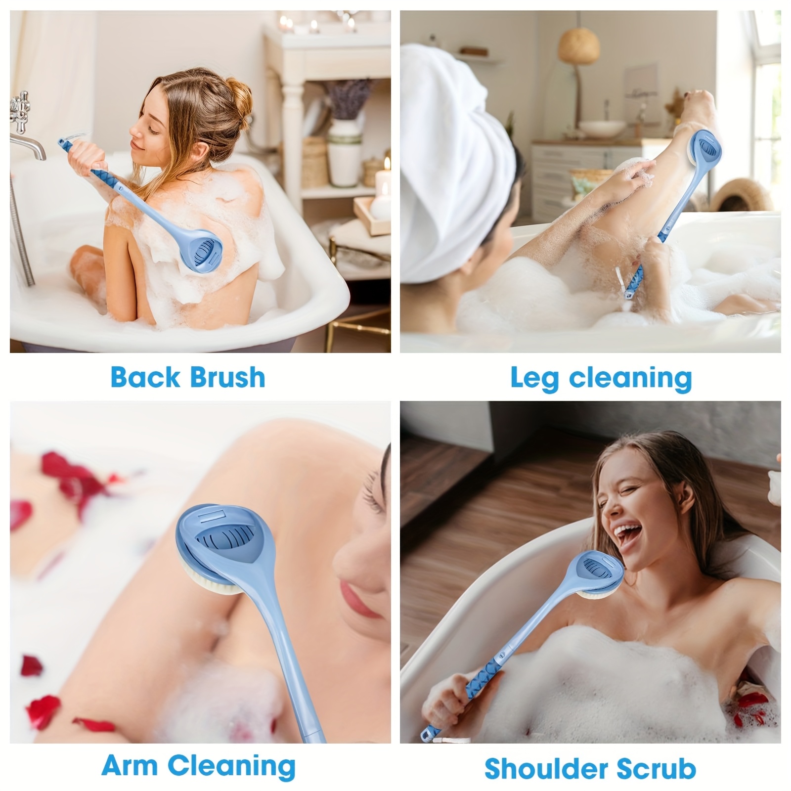 20 4 detachable long handle bath brush with ergonomic handle no electricity needed dual head back scrubber for men women elderly   exfoliation shower cleaning durable high quality fabric no battery required shower cleaning tool   noelectricity needed Product details 4