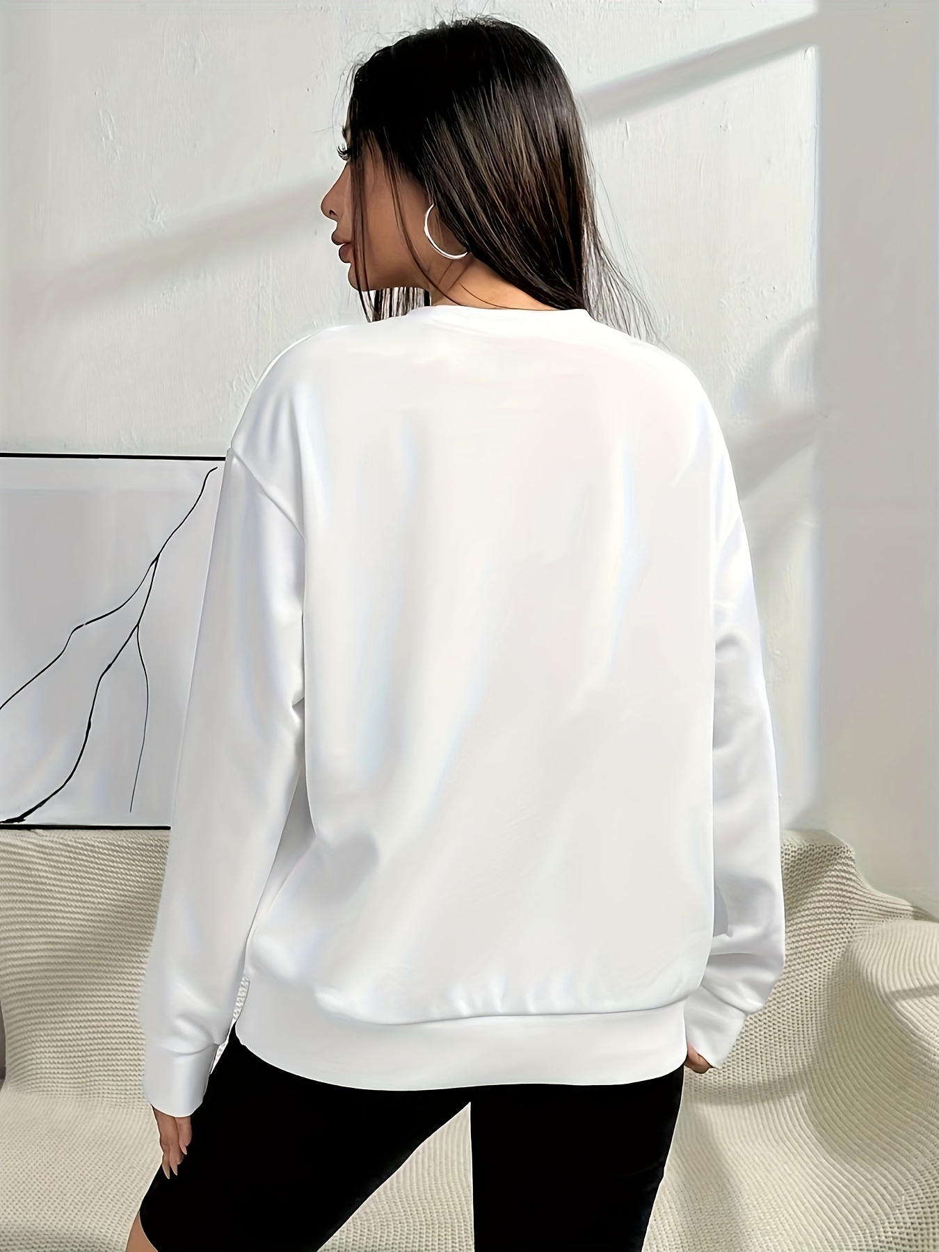 Felpa * Fit Con Cappuccio A V Per Donna - Pullover Elegante A Maniche Lunghe Con * A Stringa * * Top * */* Felpa Casual Da Indossare|Felpa - Foto 4