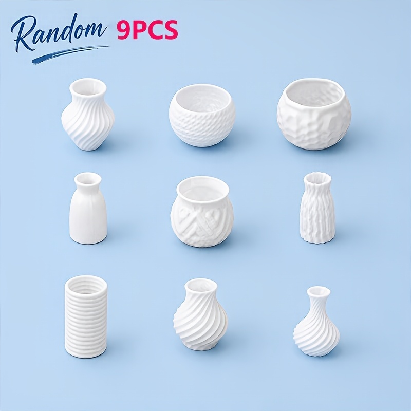 TEMU Ensemble de 9 mini vases en plastique blanc de style aléatoire, vases décoratifs, ornements de paysage miniatures, conteneurs de fleurs