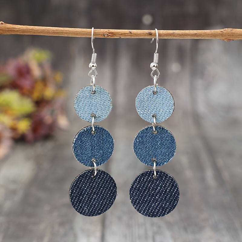 A Pair Of Vintage Western Cowboy Multi-heart And Round Pu Leather Creative Earrings For Gifting