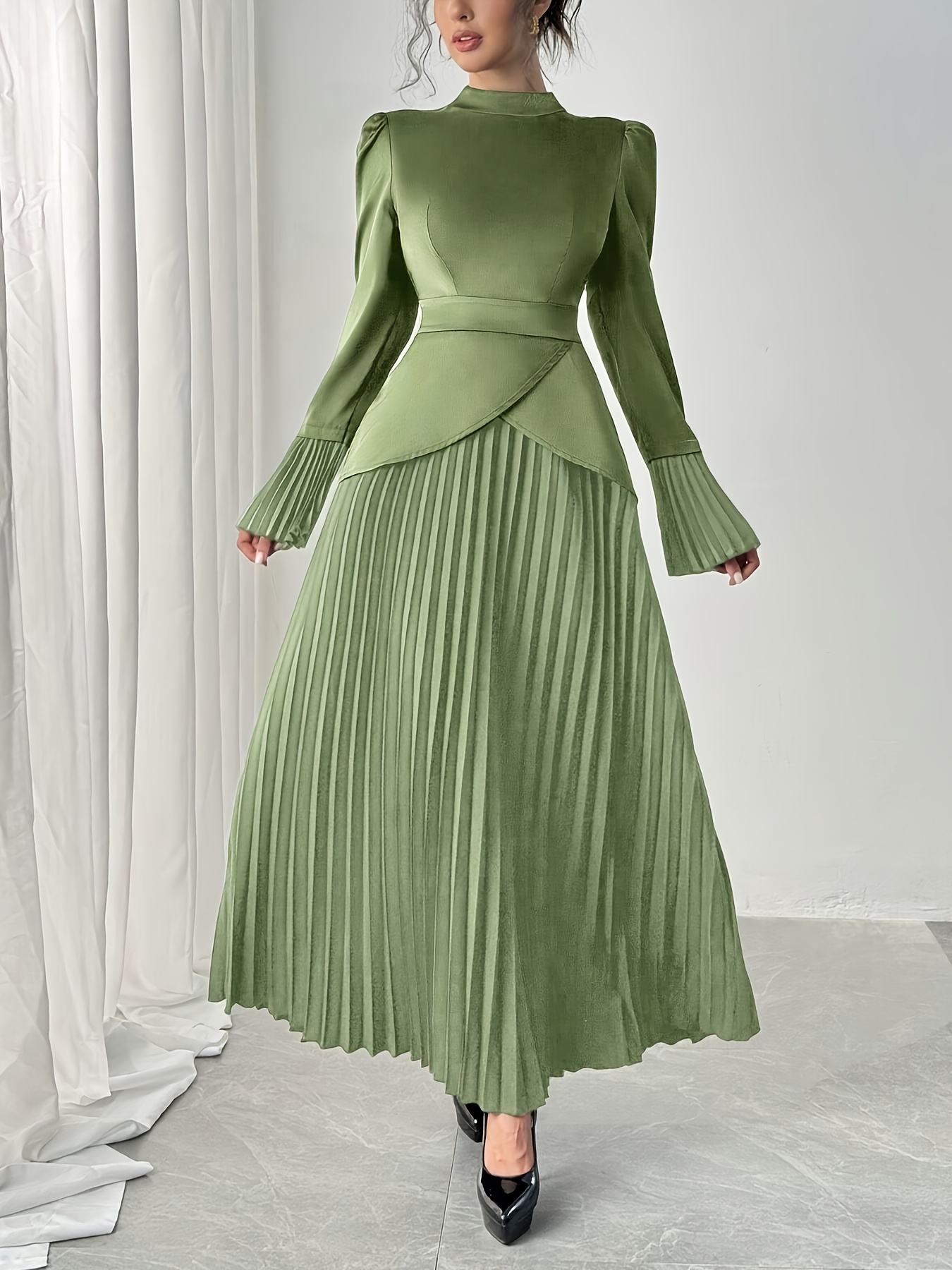 open lace back dress Modest Olive Green Evening Dress – Quzey