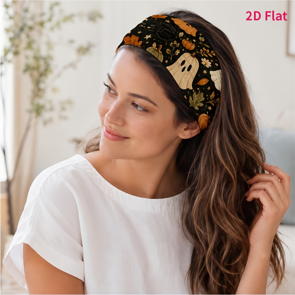 TEMU 2d Flat 1pc Tie, Halloween And Pumpkin Print Pattern, Suitable For Yoga/fitness/daily Commuting/makeup And Skincare, Photo /party Gatherings,