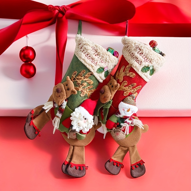 Large Christmas Stocking Ornament Santa Claus Snowman Elk Christmas Bag Candy Sock Christmas Sock Gift Bag_voghion.com
