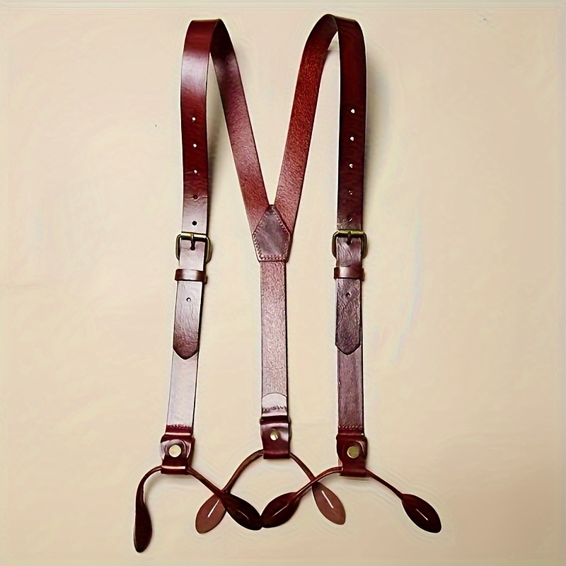 Men'-inspired Leather Suspenders With Rivet Detail - Black, Non-stretch, Christmas Accessory