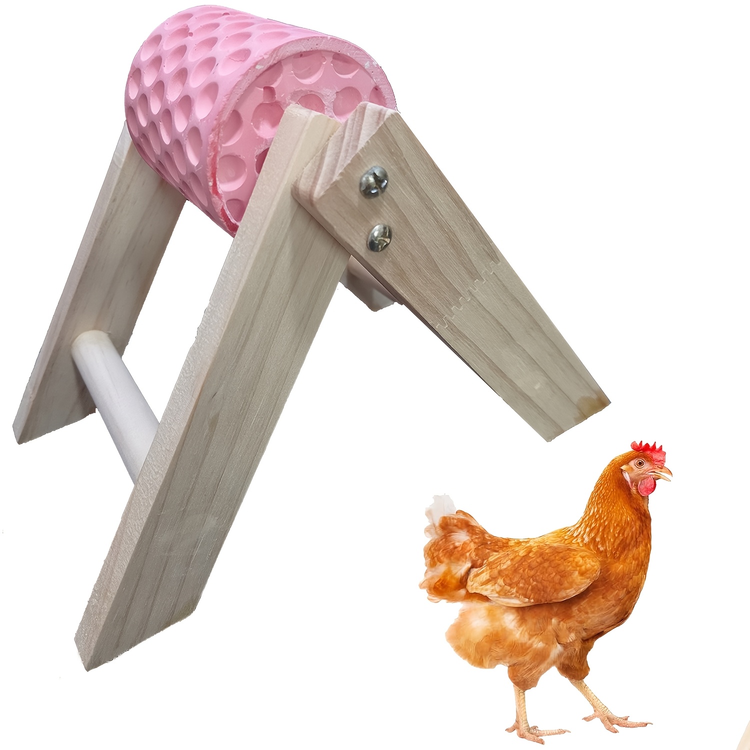 Image of Chicken Beak Grinding Stone With Wooden Stand | Enrichment Toy For Hens, Ducks, Geese, Turkeys, Poultry