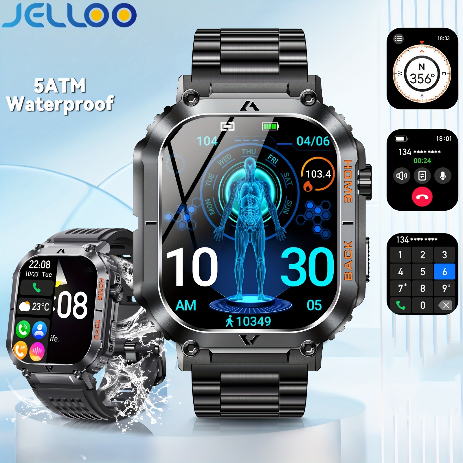 

Jelloo Ew5 Smart Watch For Men, With 2.02-inch Tft Hd Big Screen, Compass, Outdoor Always On Display Sports Men, With Wireless Calling Watch For Iphone And Android Watch