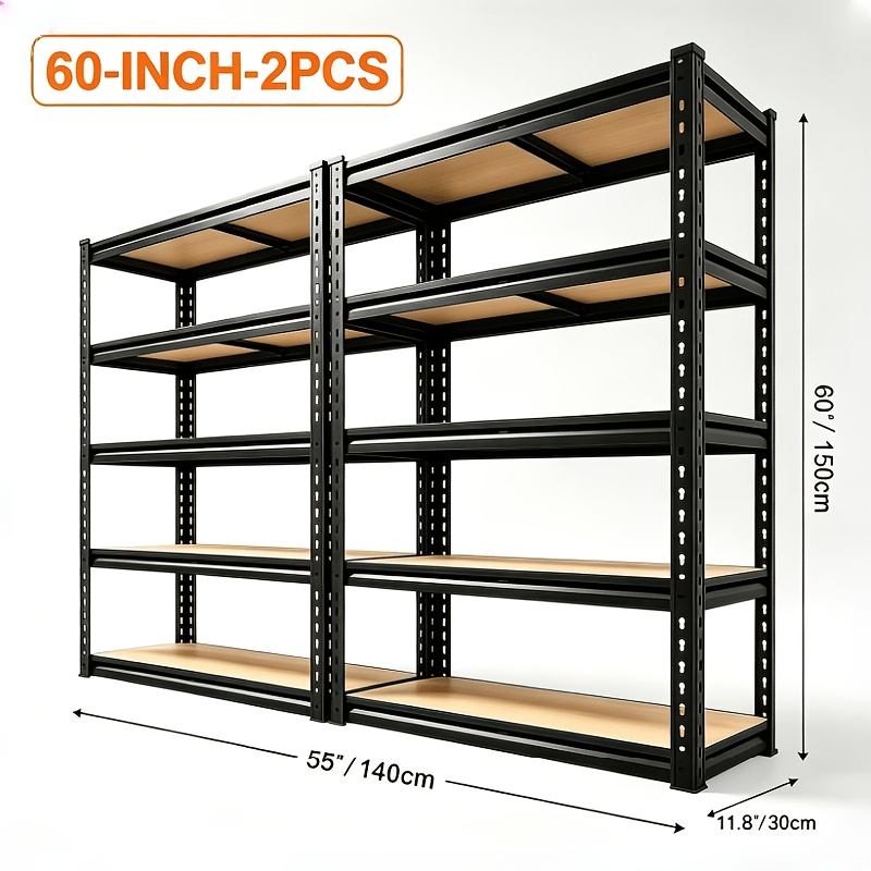 TEMU 2pcs Heavy Duty 5-tier Industrial Shelving Unit, Adjustable Height Freestanding Rack Suitable For Garage, Pantry, Kitchen, Workshop - Easy
