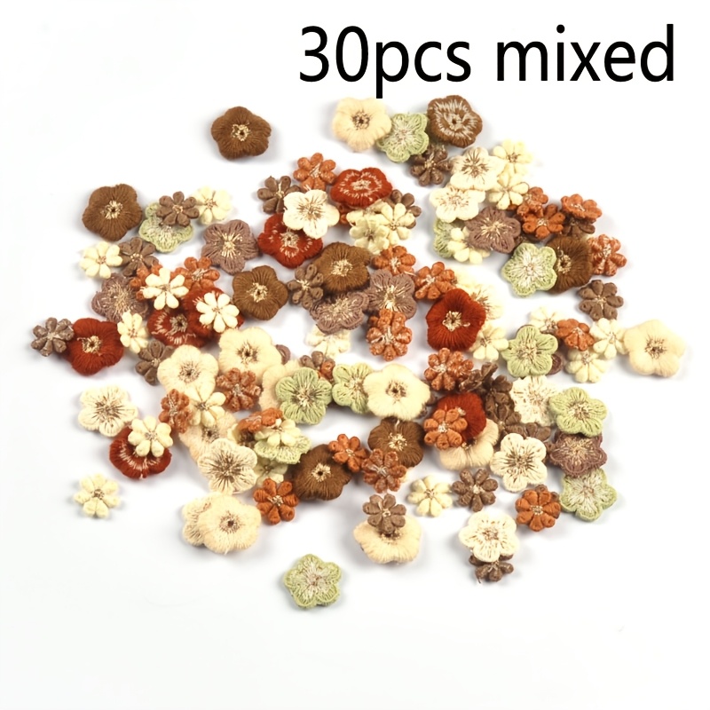 E-shop 30 Stück 1,3-1,7 cm mehrfarbige Mini-Blumen-Spitzenbesatz-Stoffflicken zum Handnähen für DIY-Kleidung, Hüte, Schals andere