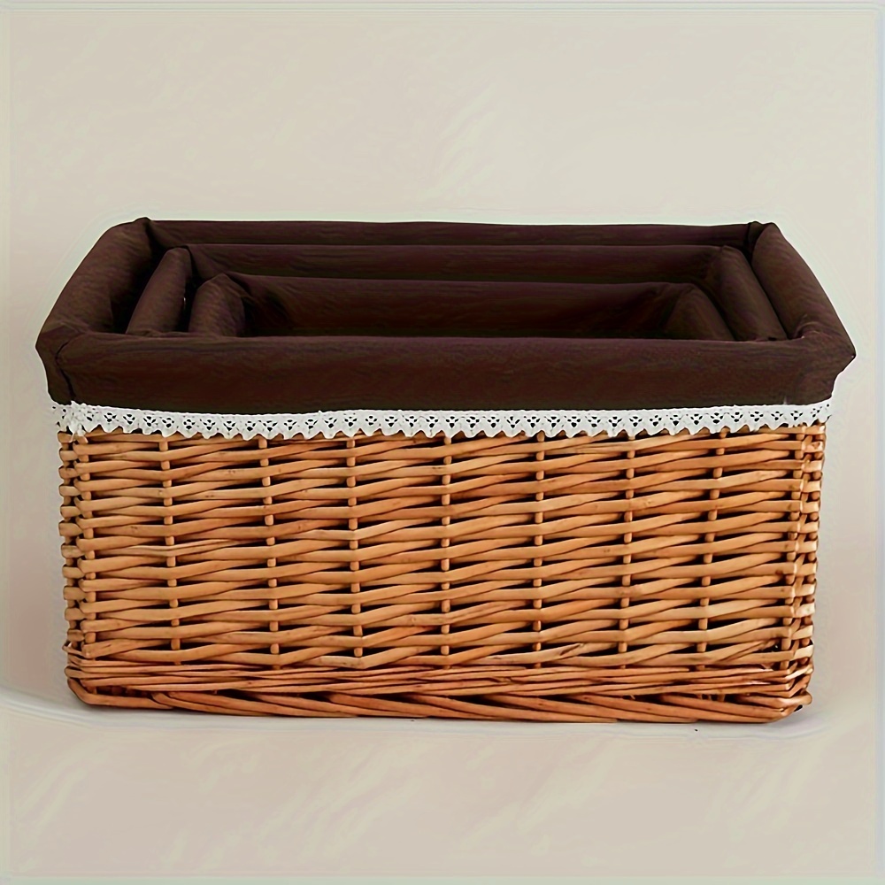 A Pair of Dark Brown Woven Rattan Storage Box With Lid, Large Organizer Box,  Wicker Rectangle Container 