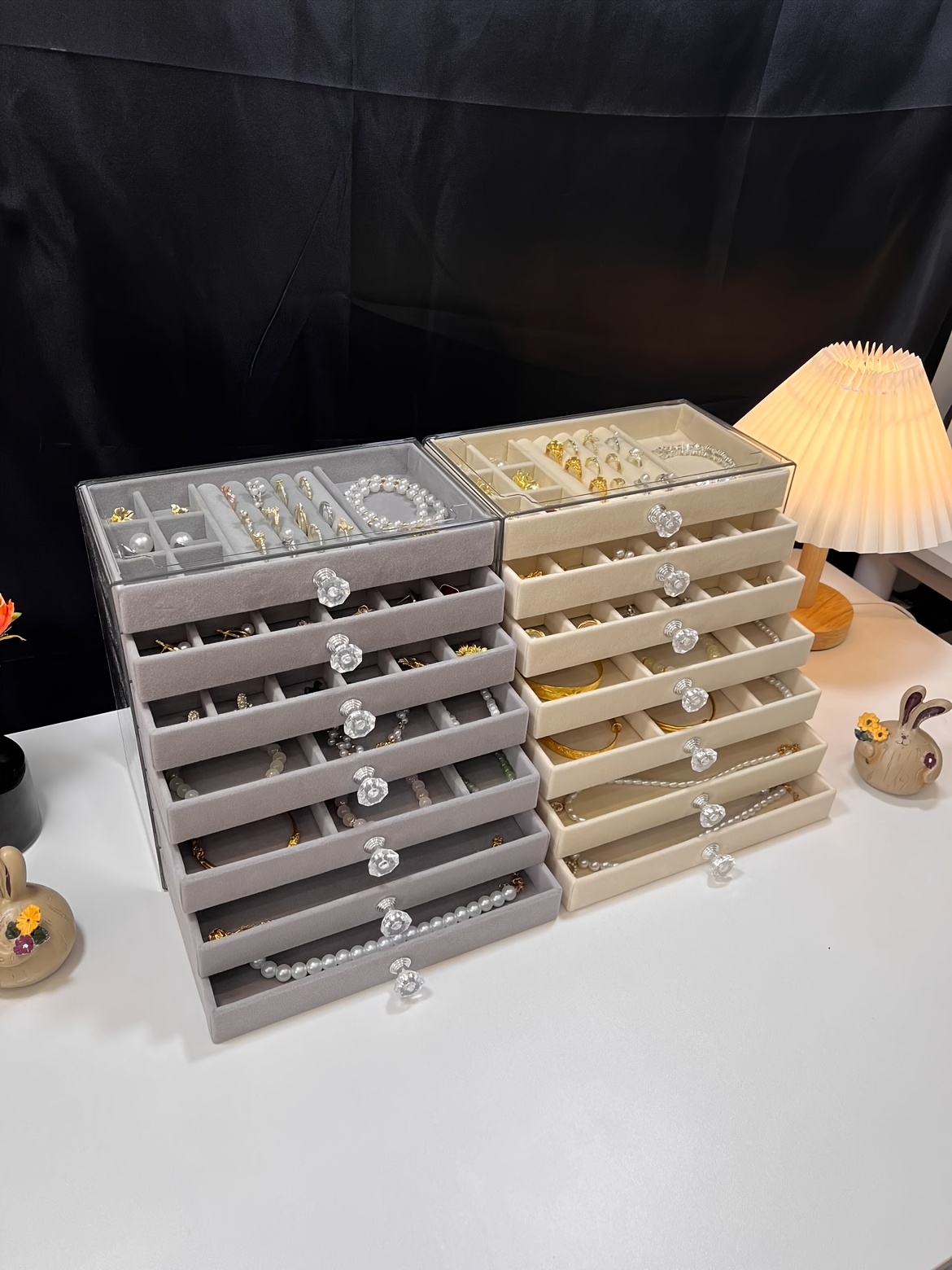 7 tier   large capacity velvet jewelry box luxurious stackable organizer with drawers for earrings rings necklaces bracelets and pendants   desktop display multi purpose use ideal for christmas halloween easter hanukkah and   holiday gifts jewelry organizer storage jewelry boxes Product details 1