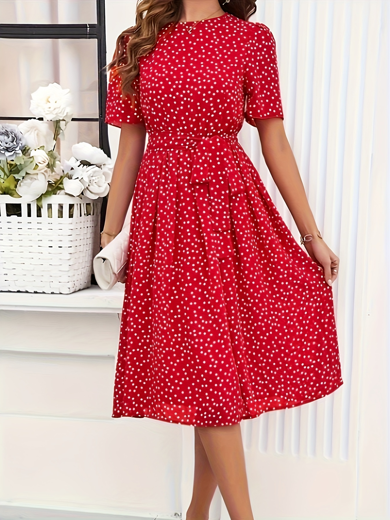 vestido midi elegante rojos mujer falda acampanada Temu Mexico