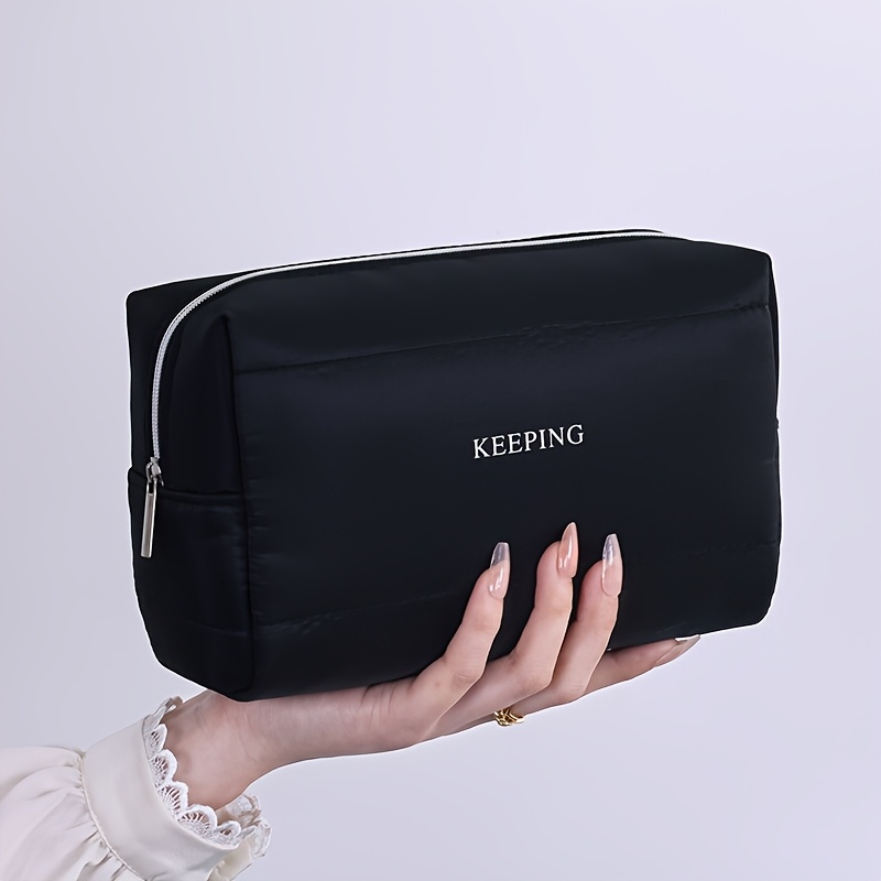 TEMU 1pc Handheld Small Makeup Bag - Portable Travel Cosmetic Organizer With Multiple Compartments, Durable Fabric & Zipper Closure For Lipstick,