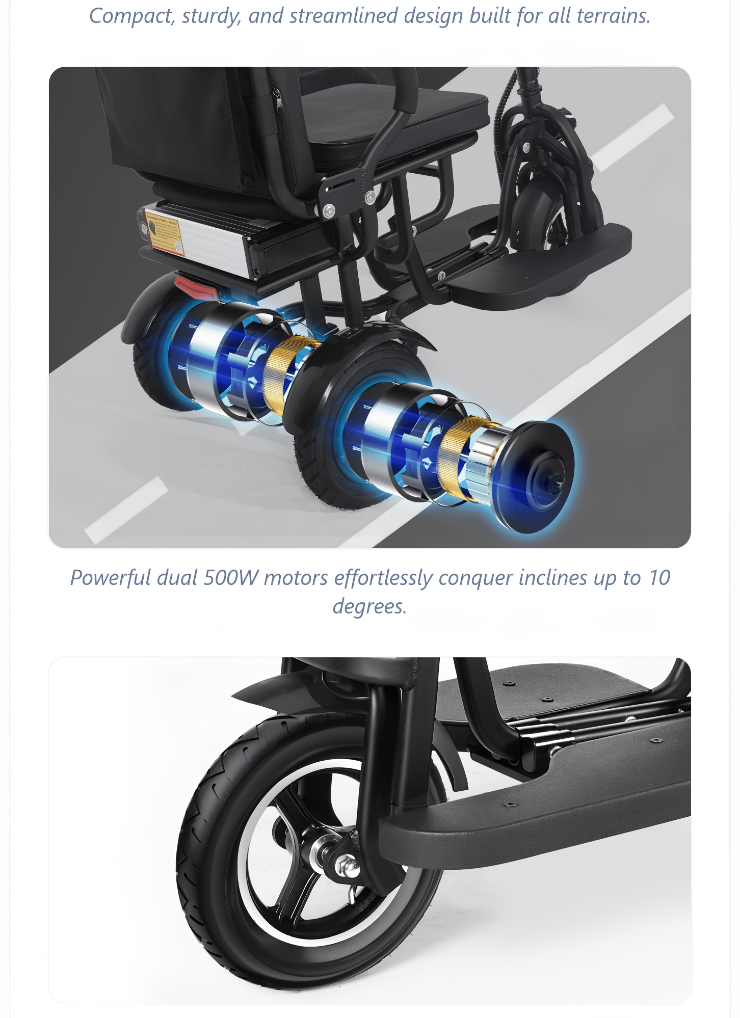 3 wheel electric scooter for seniors, 500w dual motor lightweight folding mobility trike, 300 lbs capacity, airline approved removable battery for travel Product details 7