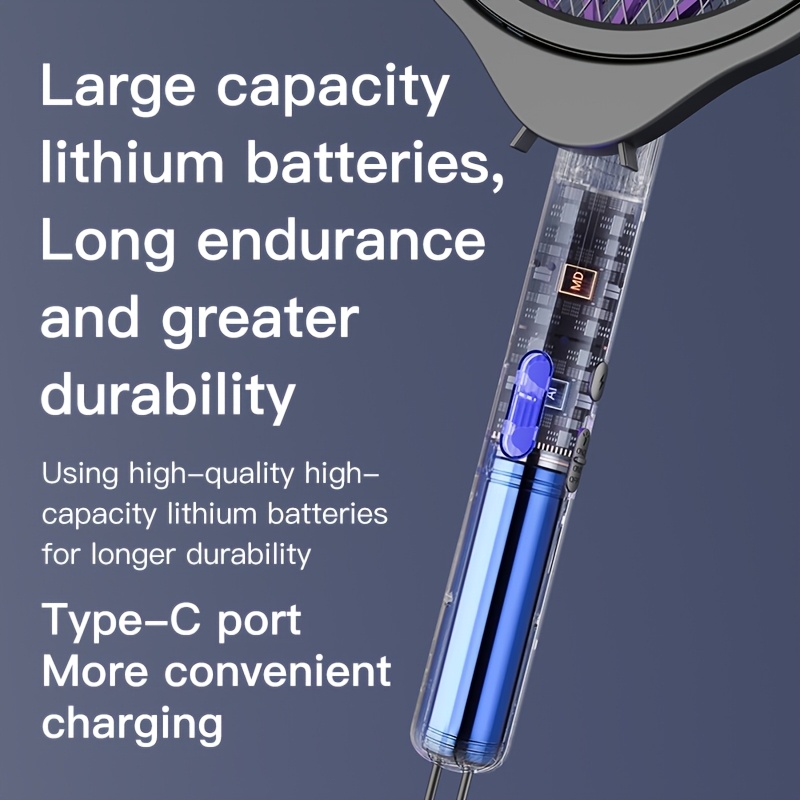 Electric Mosquito Swatter With Purple Light And Retractable Handle_voghion.com