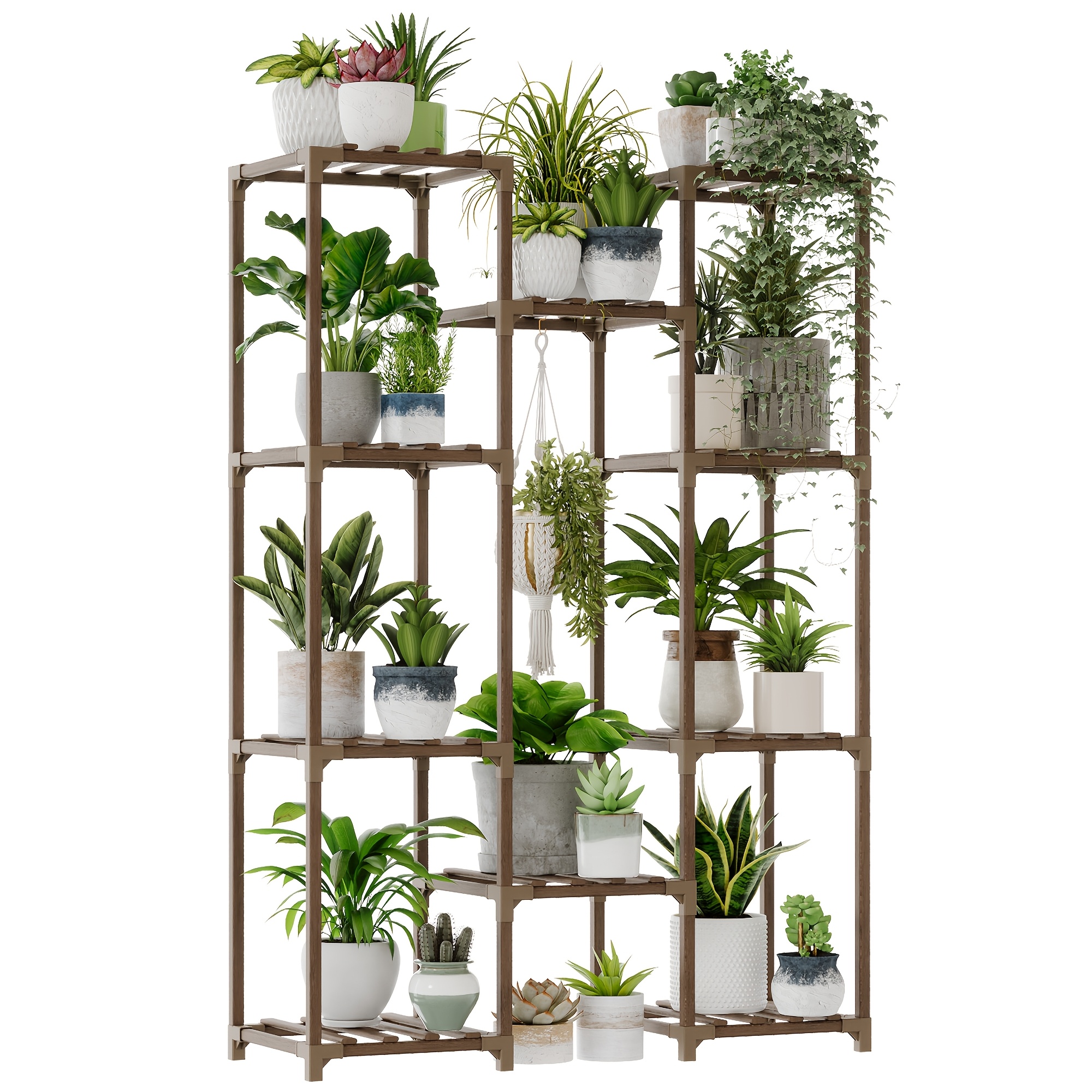 TEMU Brown, A Large Flower Shelf For Living Room, Patio, Balcony, And Garden Decoration, Tall Indoor Outdoor Wooden Plant Stand For Multiple Flower
