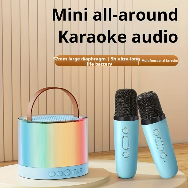 Portable mini karaoke machine set, microphone mobile phone singing speaker, wireless microphone, USB charging, rechargeable, wireless speaker, suitable for  , LED light karaoke machine, outdoor reunion, barbecue  