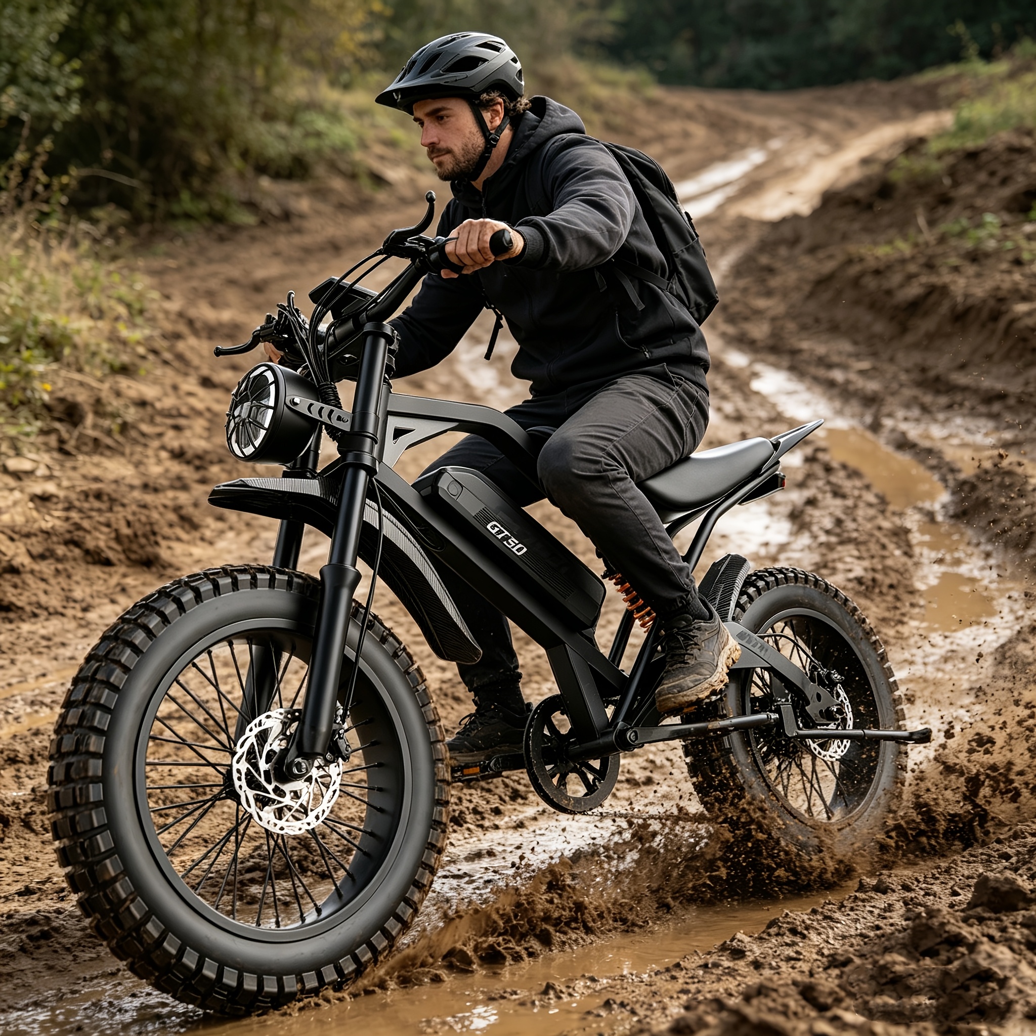 gt50-electric bike for adults teens, 749w   off-road ebike, 27.9mph and 65miles, 20 x 3in portable electric bike, dual suspension and dual brake, commuting ebike with long-seat, 365lbs Product details 8