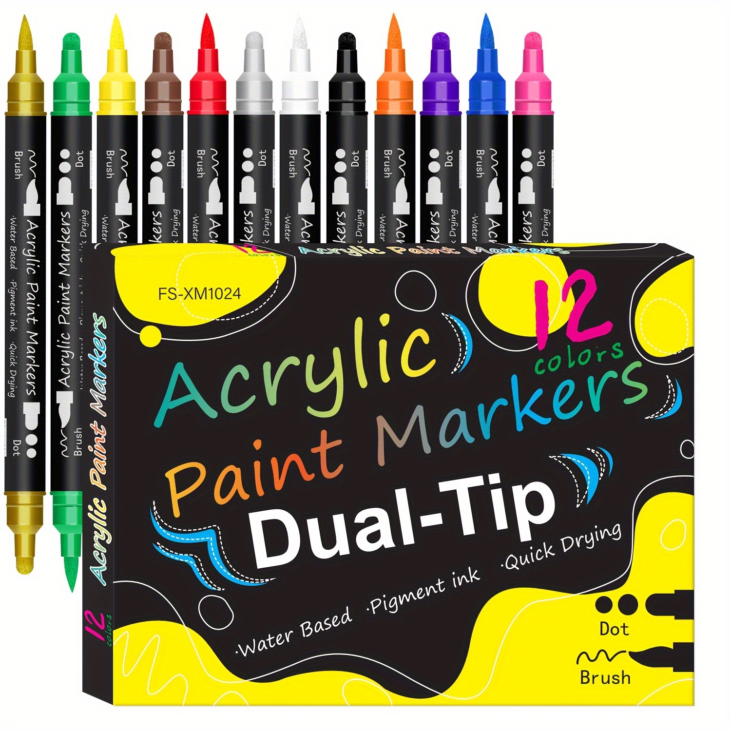 

Deluxe 12-color Dual-tip Acrylic Paint Markers For Wood, Canvas, Stone & More - Perfect For Diy Crafts & Art Projects