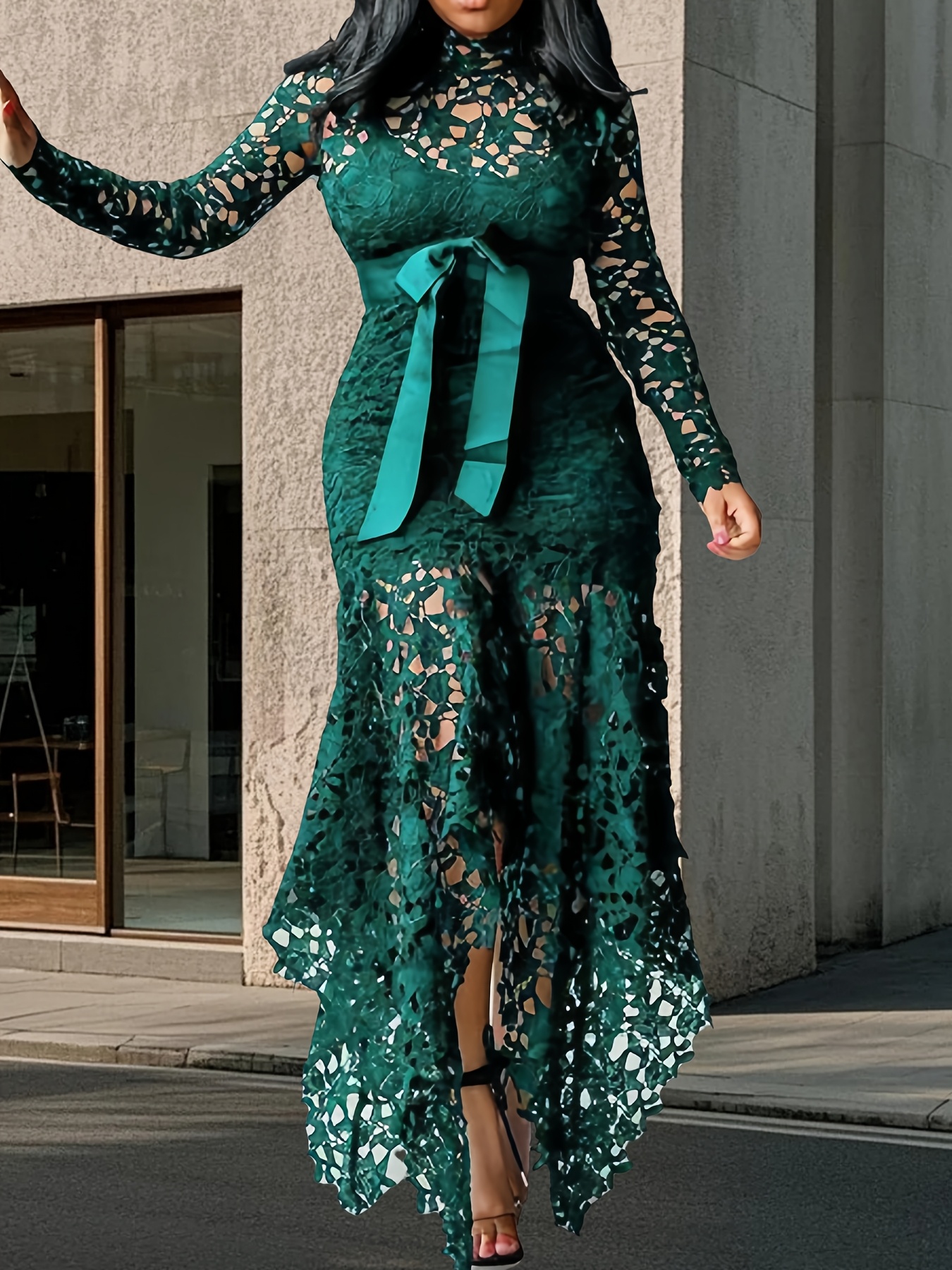 slim fit dress slacks 1950s inspired sparkle swing dress in emerald green – La Novale Atelier main image 0