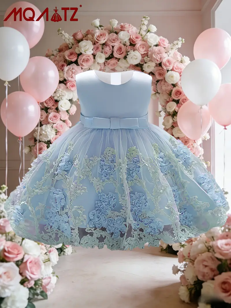 1pc girls floral tulle dress crew neck sleeveless midi - Temu Bahrain 1pc girls floral tulle dress crew neck sleeveless midi - Temu Bahrain