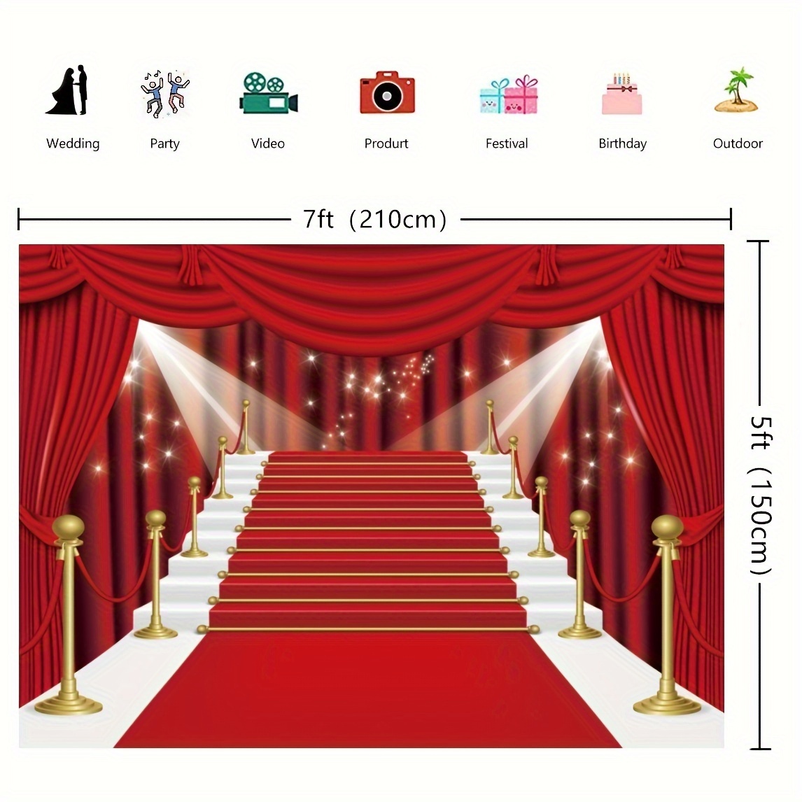 10x8ft Red Carpet and Stage Party Curtains Photo Background Vinyl Backdrops