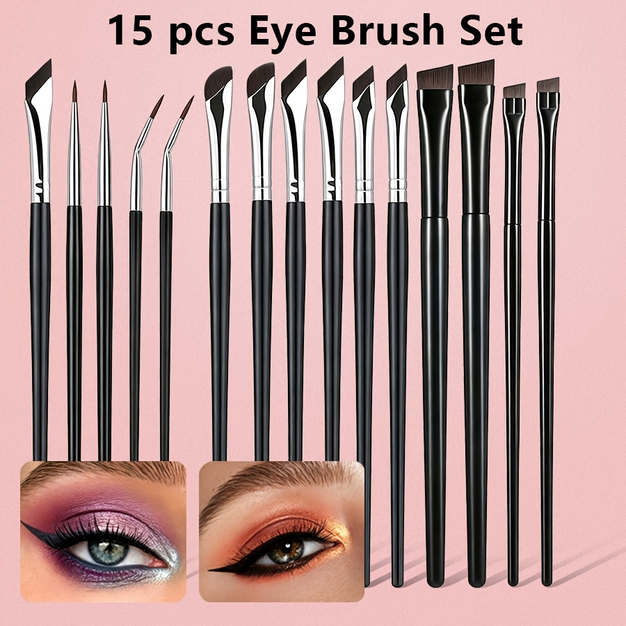 TEMU 15pcs Eye Makeup Brush Set, Eyeshadow Eyeliner Detail Eyebrow Brushes, Angled Eyeliner Lip Brushes, Fiber Bristles, Beginner-friendly, Multi-use