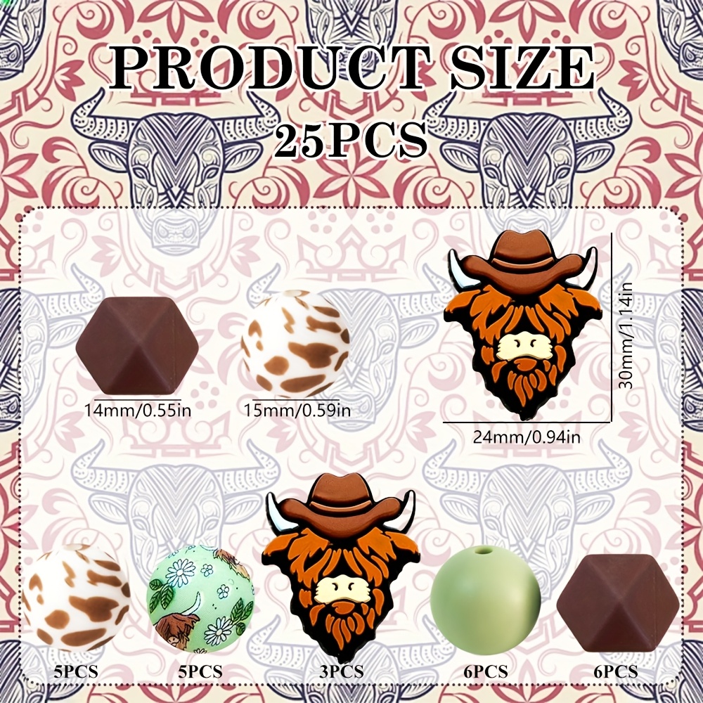 TEMU 25pcs Perles en Silicone Chapeau Tête de Ensemble de Perles Larges, Additions de Bijoux Décoratifs Thème Primitive, pour Porte-clés Bracelet