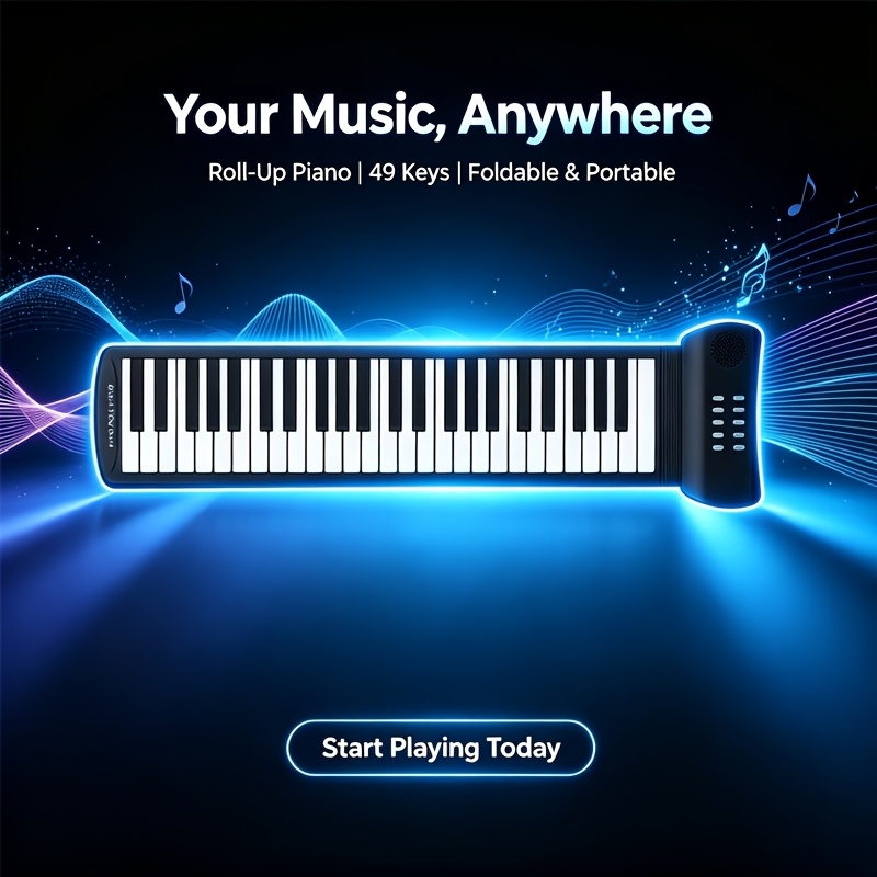 TEMU 49-key Portable Multifunctional Foldable Roll-up Piano, Roll-up Piano Keyboard, Home Teaching Version, Standard Piano Size
