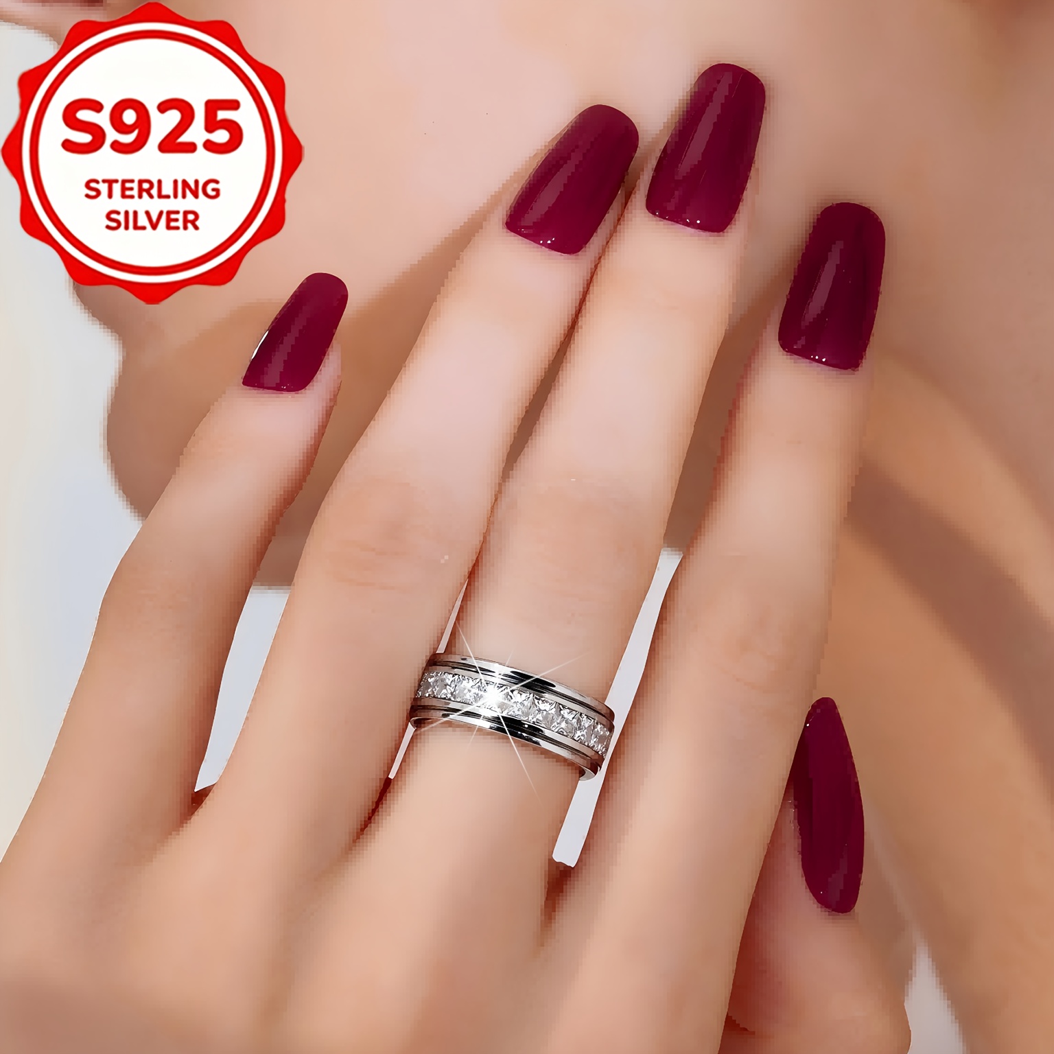 Women's S925 Silver Rotatable Square Zirconia Band Ring