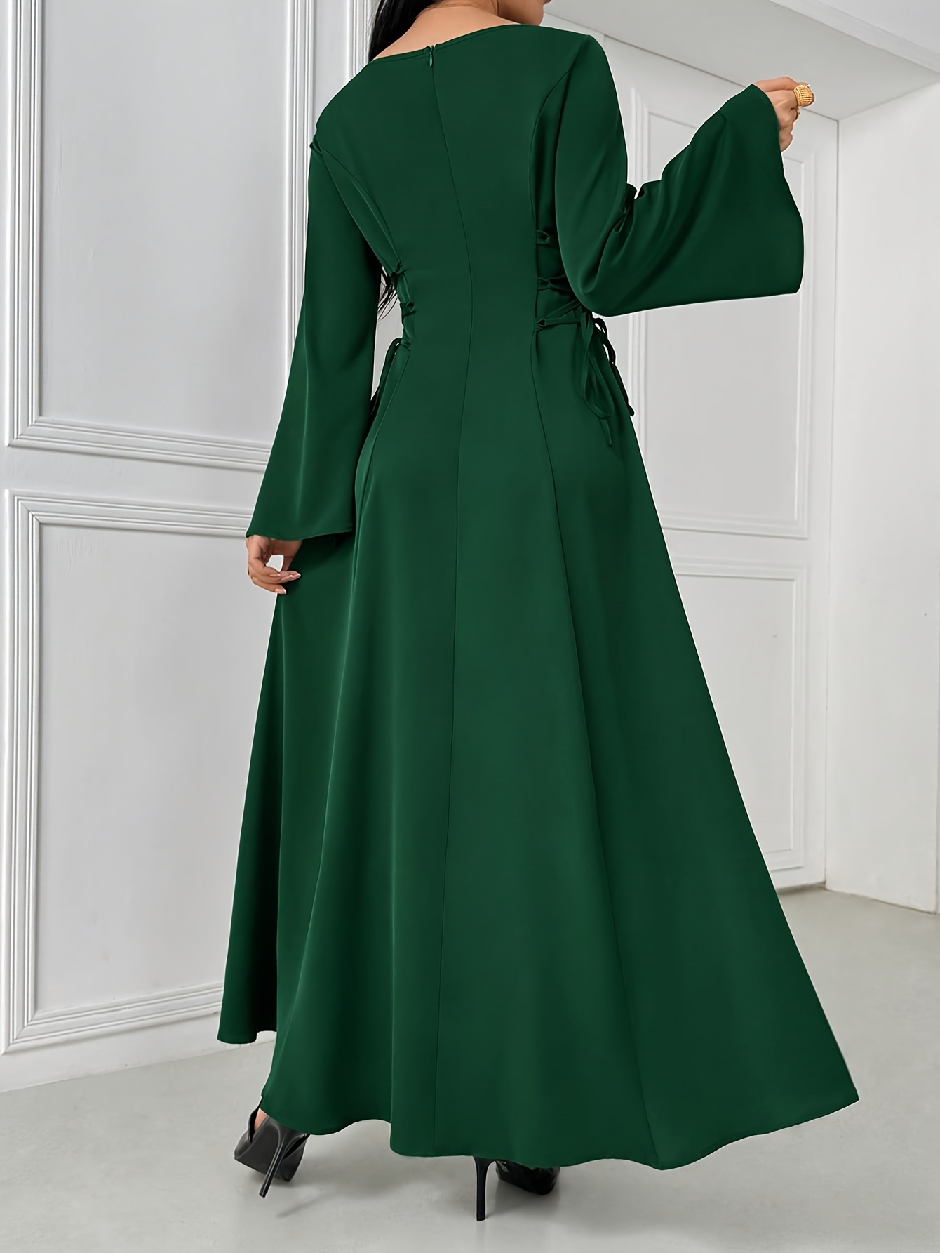 elegant apricot a line waist cinching flared sleeve satin - Temu Qatar