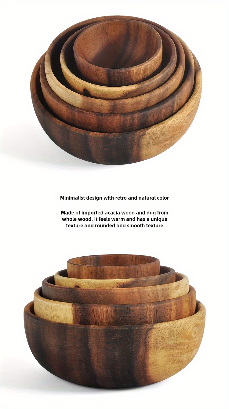 2 pack wooden salad bowls solid acacia wood fruit serving dishes versatile for home kitchen picnic camping event party catering utensils details 8