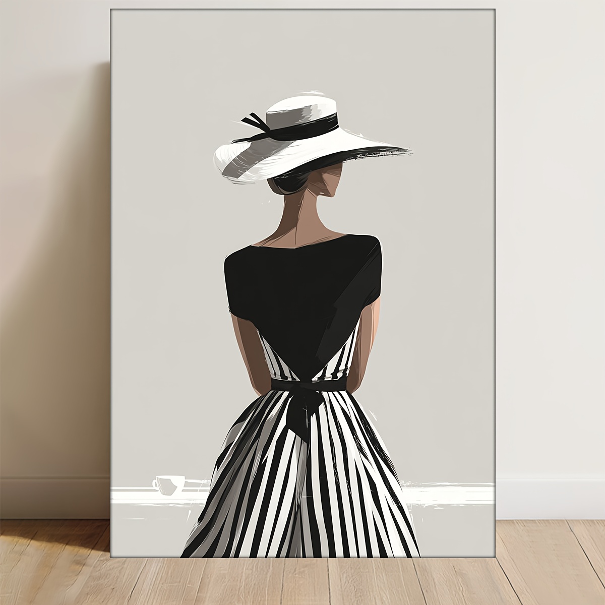 TEMU Cuadro 2D , 2D , de Pared Minimalista Moderno y Negro con Diseño Abstracto de Rayas para Mujer - de 12X16 Pulgadas, Ideal para Decoración