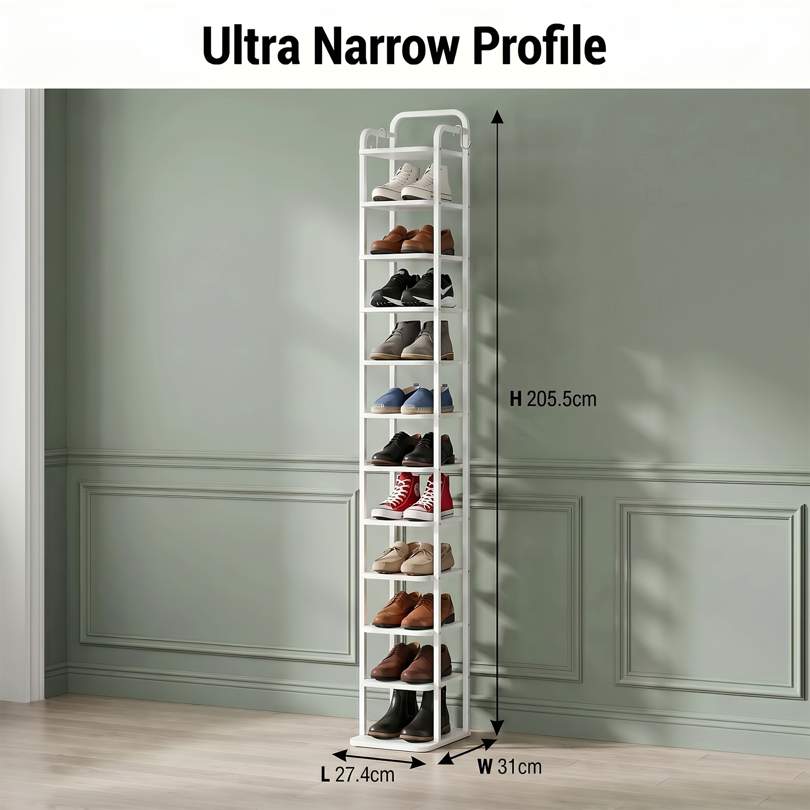 White 12-tier Vertical Shoe Rack With Adjustable Shelves, Ideal For Small Spaces Like And