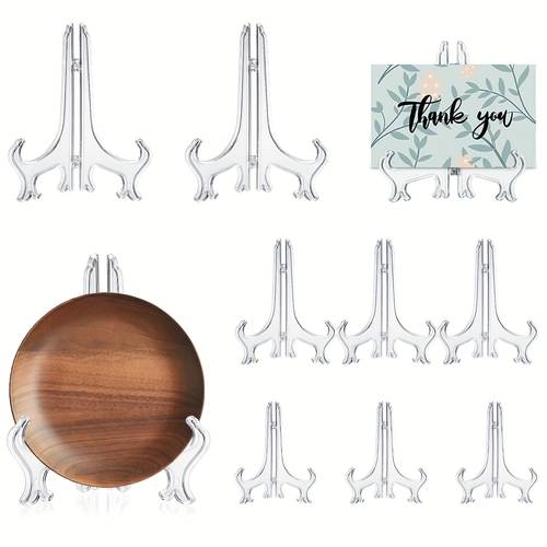 5pcs multi size clear plastic display stands 3 clear shelf organizers for home decor office gallery displays hold photos artworks plates certificates