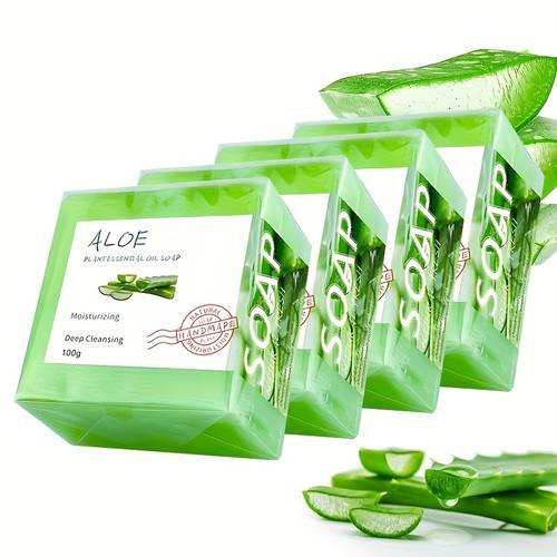 4pcs aloe vera essential oil soap enhancing making the skin look lighter deep rich foam suitable for bathing face washing suitable for men and